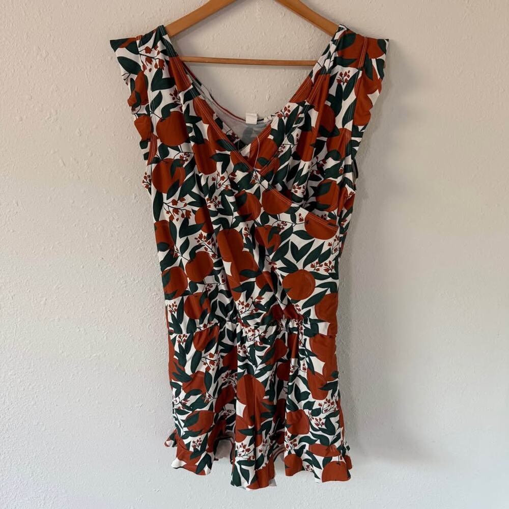 Women’s Honey Mark Orange Blossoms Ginger Swim Romper Size Large
